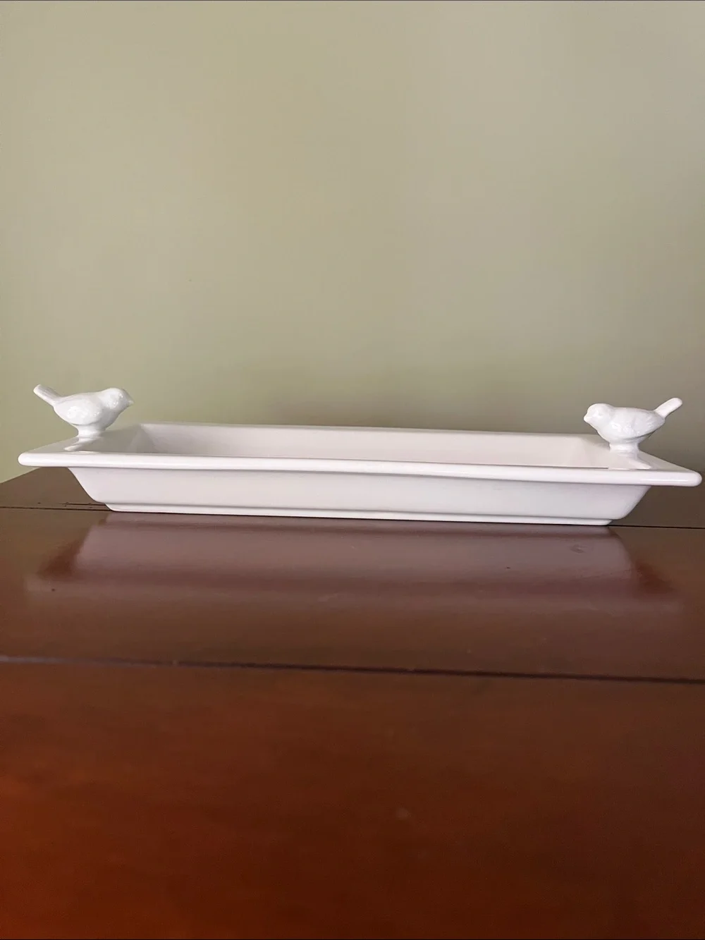 WORLD MARKET Rectangle White Ceramic Jewelry Vanity Tray Bird Handles 11